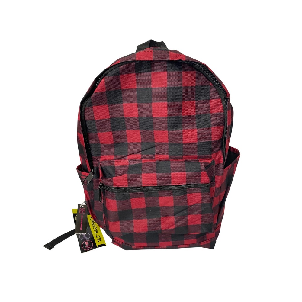 No Boundaries Backpack Unisex One Size Red Black NWT Buffalo Plaid 16.5"